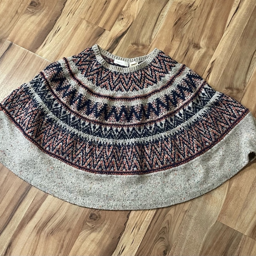 Anthropologie Sleeping on Snow Midland Fair Isle Poncho Sweater M/L